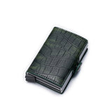 portefeuille en cuir croco style, avec protection RFID et double mécanisme d'éjection de cartes