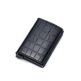 portefeuille en cuir croco style, avec protection RFID et mécanisme d'éjection de cartes