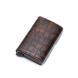 portefeuille en cuir croco style, avec protection RFID et mécanisme d'éjection de cartes