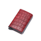 portefeuille en cuir croco style, avec protection RFID et mécanisme d'éjection de cartes