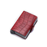 portefeuille en cuir croco style, avec protection RFID et double mécanisme d'éjection de cartes