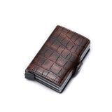 portefeuille en cuir croco style, avec protection RFID et double mécanisme d'éjection de cartes